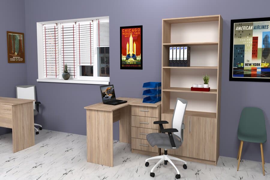 Office Irodabútor Szett – Íróasztal + Fiókos Komód + Polcos Szekrény